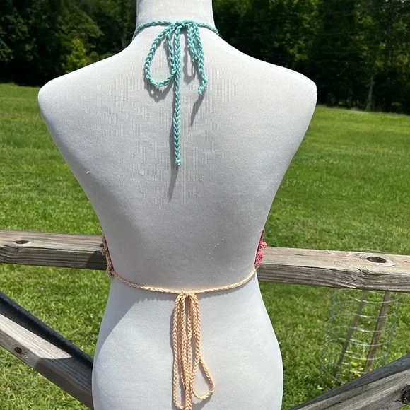 Crochet Halter Top with Floral Accent Handmade - Picture 5 of 5